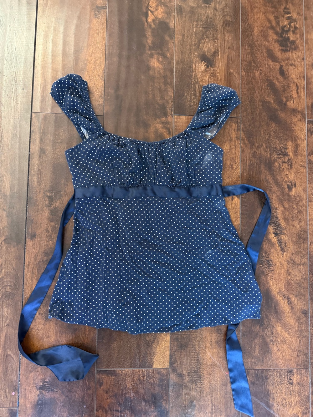 Hollister Navy Blue Polka Dot Tie-Back Peplum Top